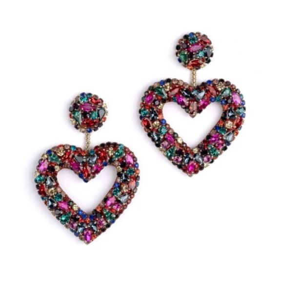 Deepa Gurnani Carolina Jewel Tone Mixed Crystal Heart Earrings - Picture 1 of 4